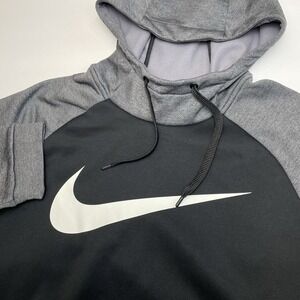 Nike Pullover Hoodie‎ Mens XL Big Center Swoosh Black Gray Colorblock Dri-Fit